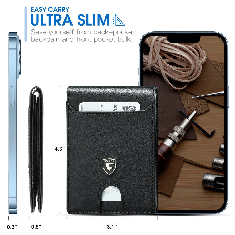 GSOIAX Slim Wallet for Men RFID Blocking Bifold Wallet Carbon Fiber Front Pocket Wallet with 11 Card Holder Minimalist Mens Wallet with Gift Box (Black-1) - Image 3